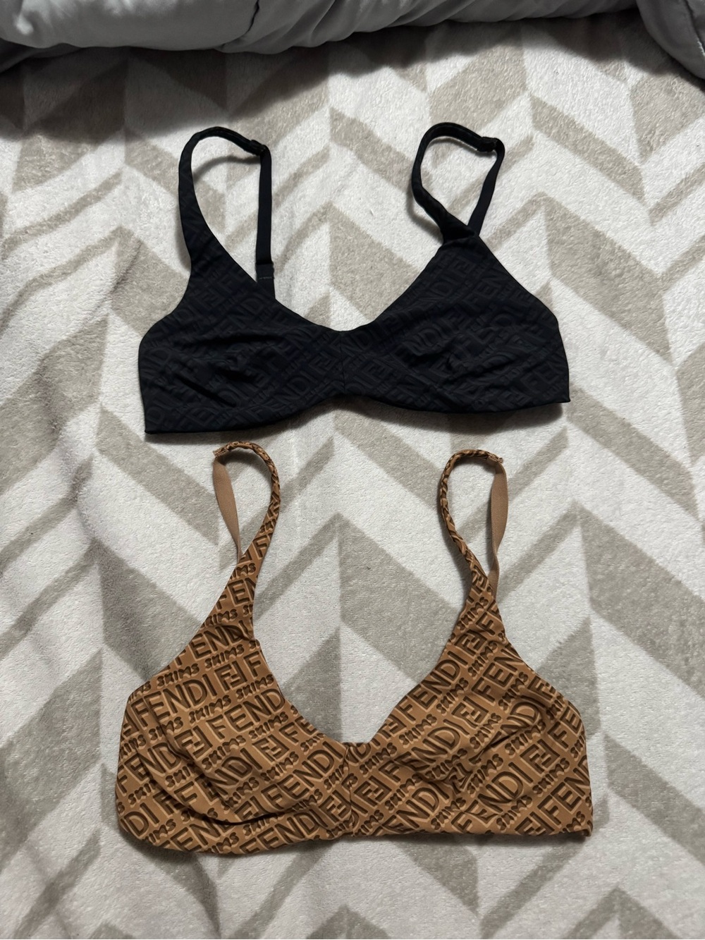 Fendi X Skims Brown Logo Wireless Bra & Black Stretch Bralette Duo